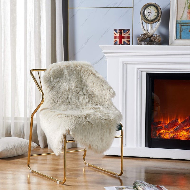 Easy Joy EasyJoy Ultra Soft Fluffy Shaggy Area Rug Faux Fur Rug Chair Cover Seat Pad Fuzzy Area Rug for Bedroom Floor Sofa Living Room (2 x 3 ft Sheepskin, Beige) - Image 4